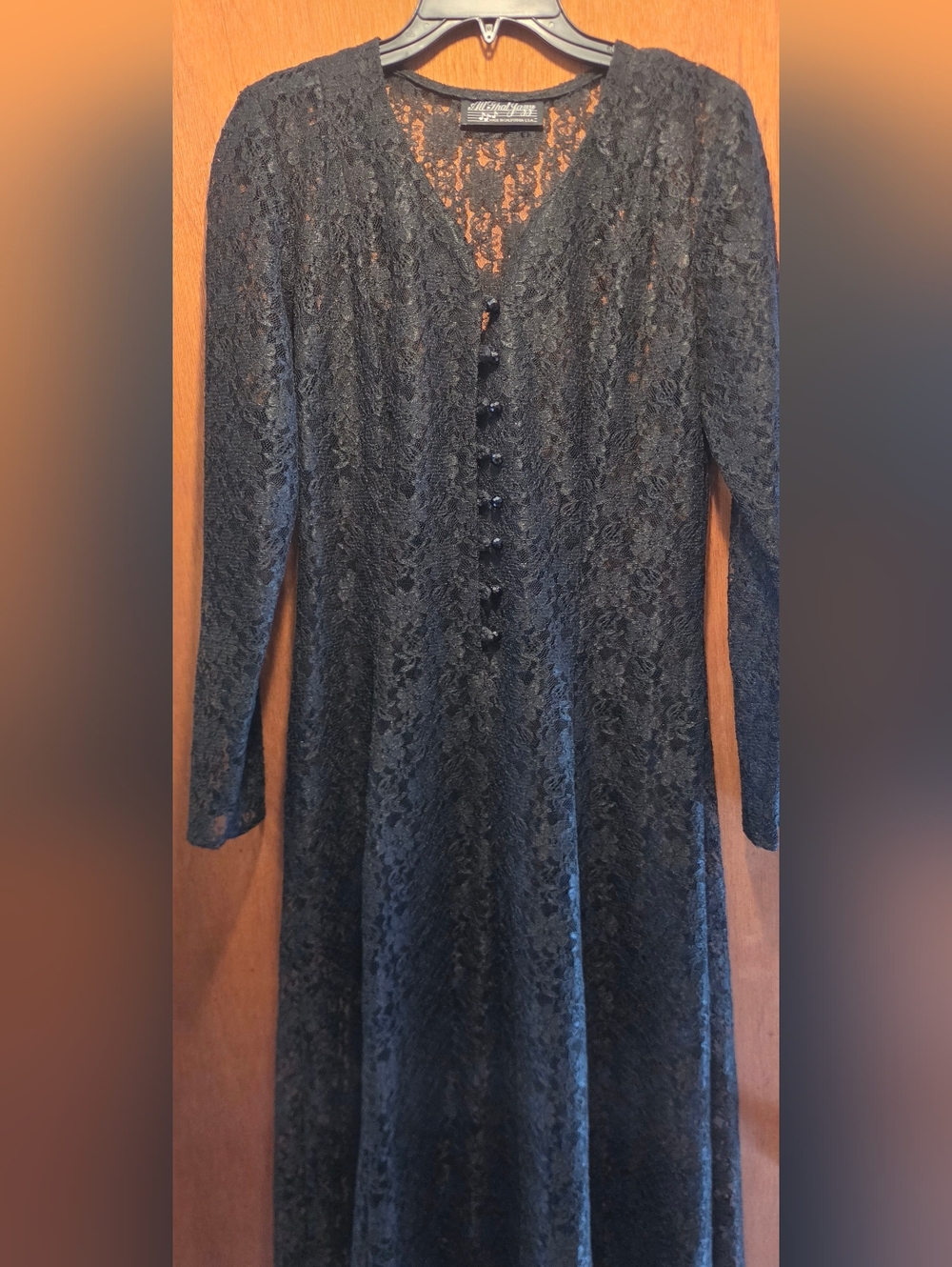 All That Jazz Vintage Sheer Black Lace Long Sleeve Maxi Dress SzM - Picture 4 of 12